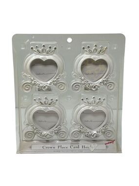 Crown Place Card Holders Heart Design Set Of 4 White Wedding Elegant Tea Party